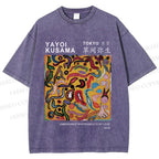 Unisex Japanese Yayoi Kusama Graffiti Printed Washed Tee