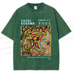 Unisex Japanese Yayoi Kusama Graffiti Printed Washed Tee