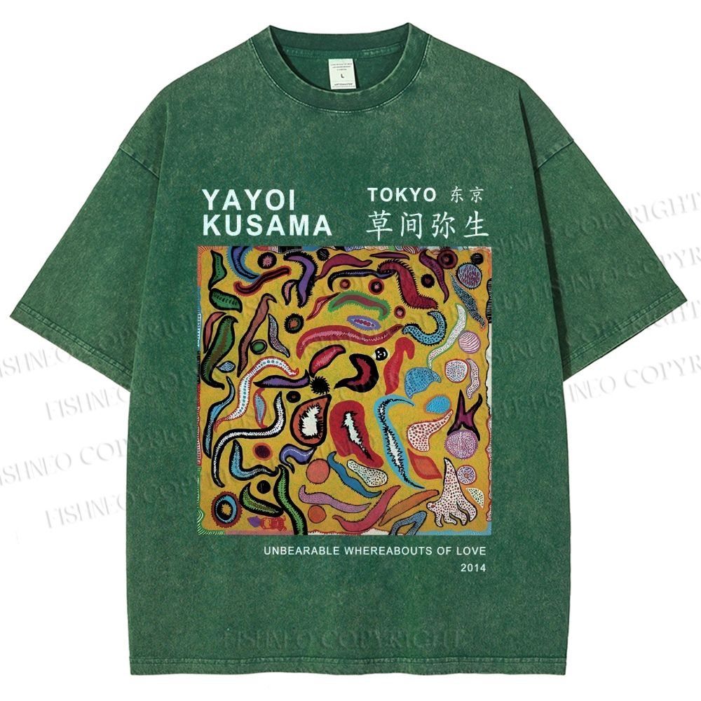 Unisex Japanese Yayoi Kusama Graffiti Printed Washed Tee