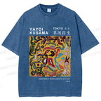 Unisex Japanese Yayoi Kusama Graffiti Printed Washed Tee
