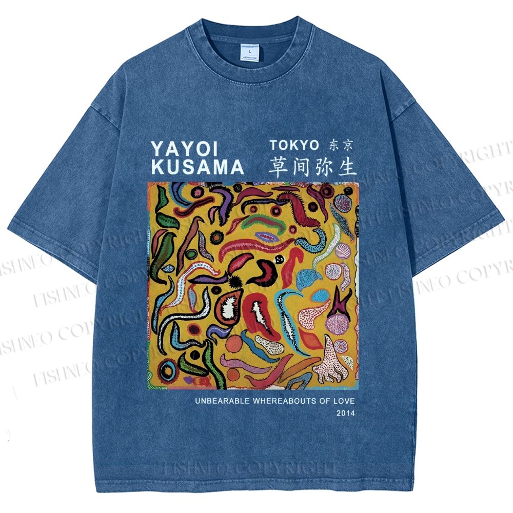 Unisex Japanese Yayoi Kusama Graffiti Printed Washed Tee
