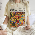 Unisex Japanese Yayoi Kusama Graffiti Printed Washed Tee