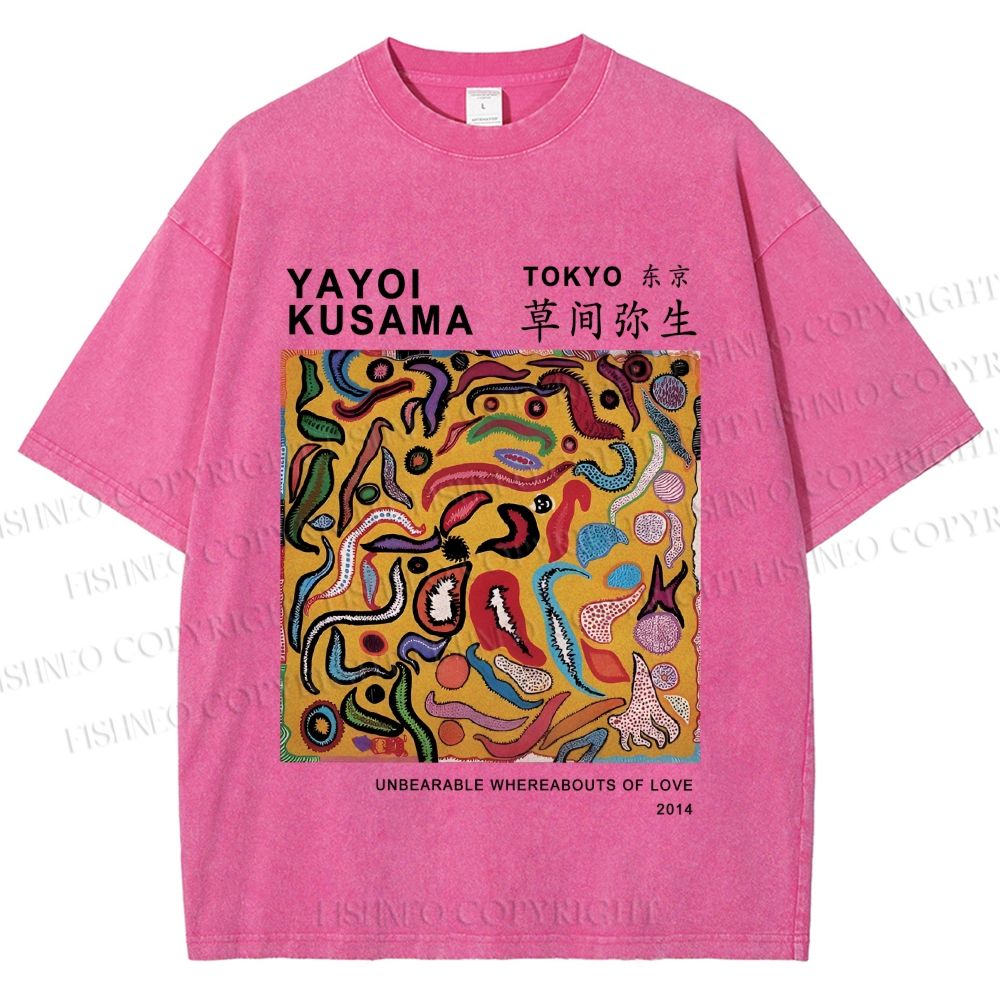 Unisex Japanese Yayoi Kusama Graffiti Printed Washed Tee