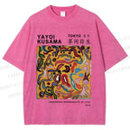 Unisex Japanese Yayoi Kusama Graffiti Printed Washed Tee