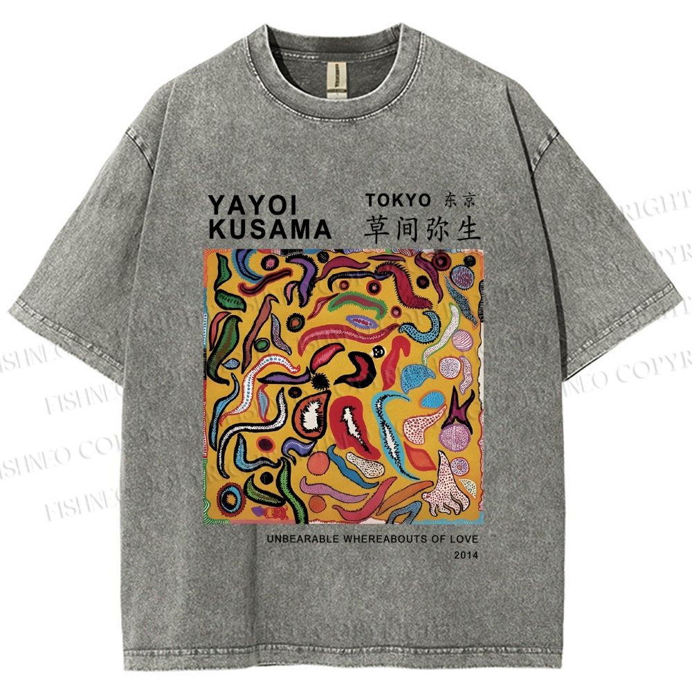 Unisex Japanese Yayoi Kusama Graffiti Printed Washed Tee