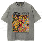 Unisex Japanese Yayoi Kusama Graffiti Printed Washed Tee