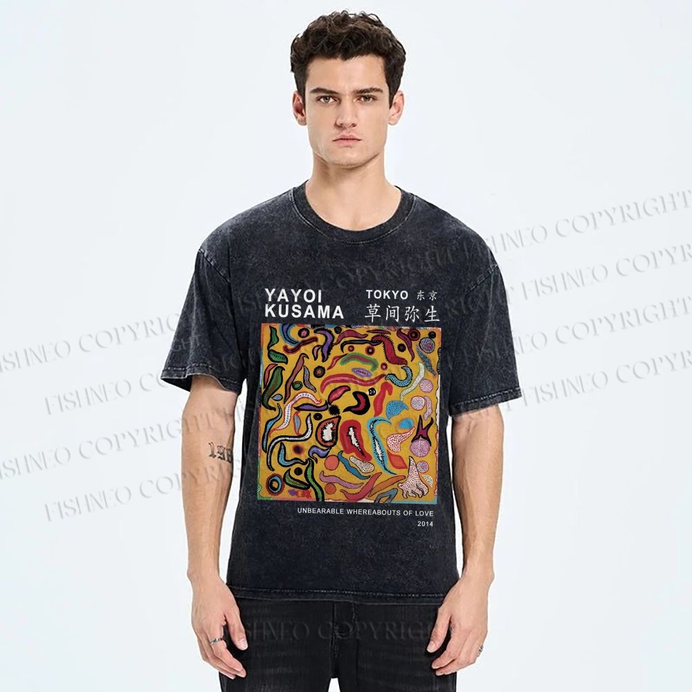 Unisex Japanese Yayoi Kusama Graffiti Printed Washed Tee