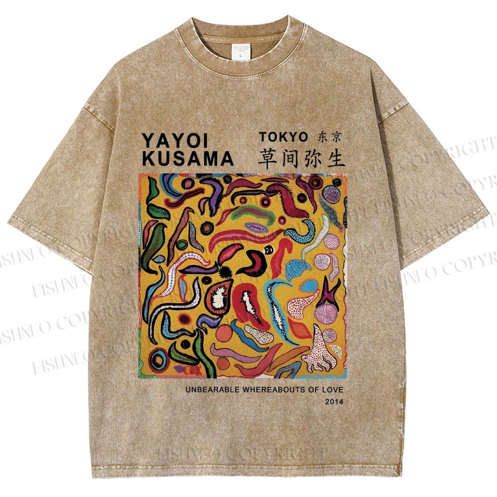 Unisex Japanese Yayoi Kusama Graffiti Printed Washed Tee