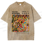 Unisex Japanese Yayoi Kusama Graffiti Printed Washed Tee