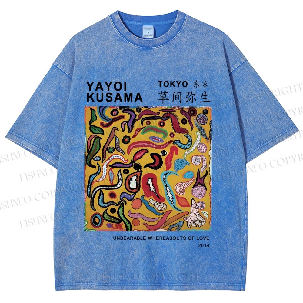Unisex Japanese Yayoi Kusama Graffiti Printed Washed Tee