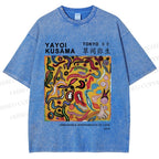 Unisex Japanese Yayoi Kusama Graffiti Printed Washed Tee