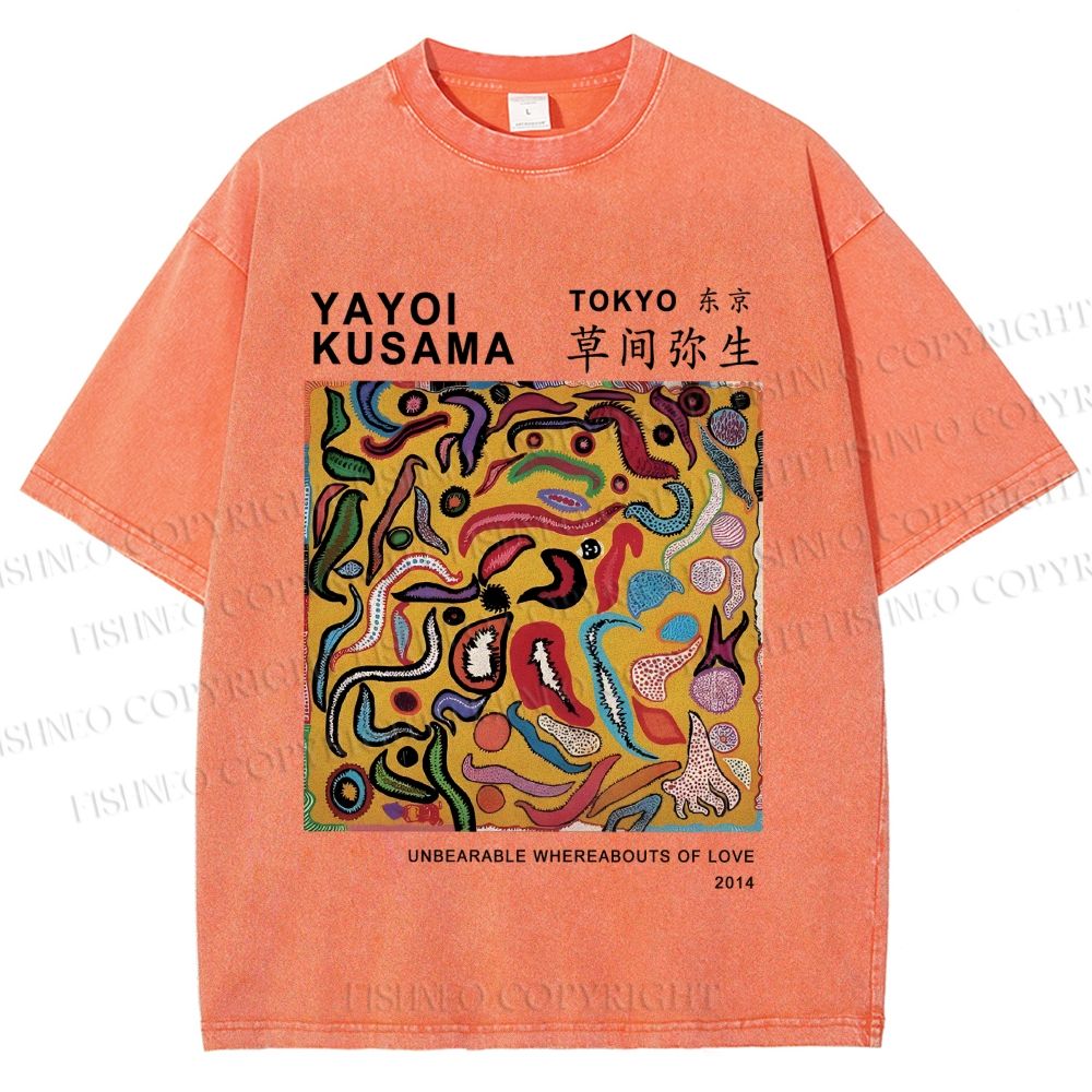 Unisex Japanese Yayoi Kusama Graffiti Printed Washed Tee