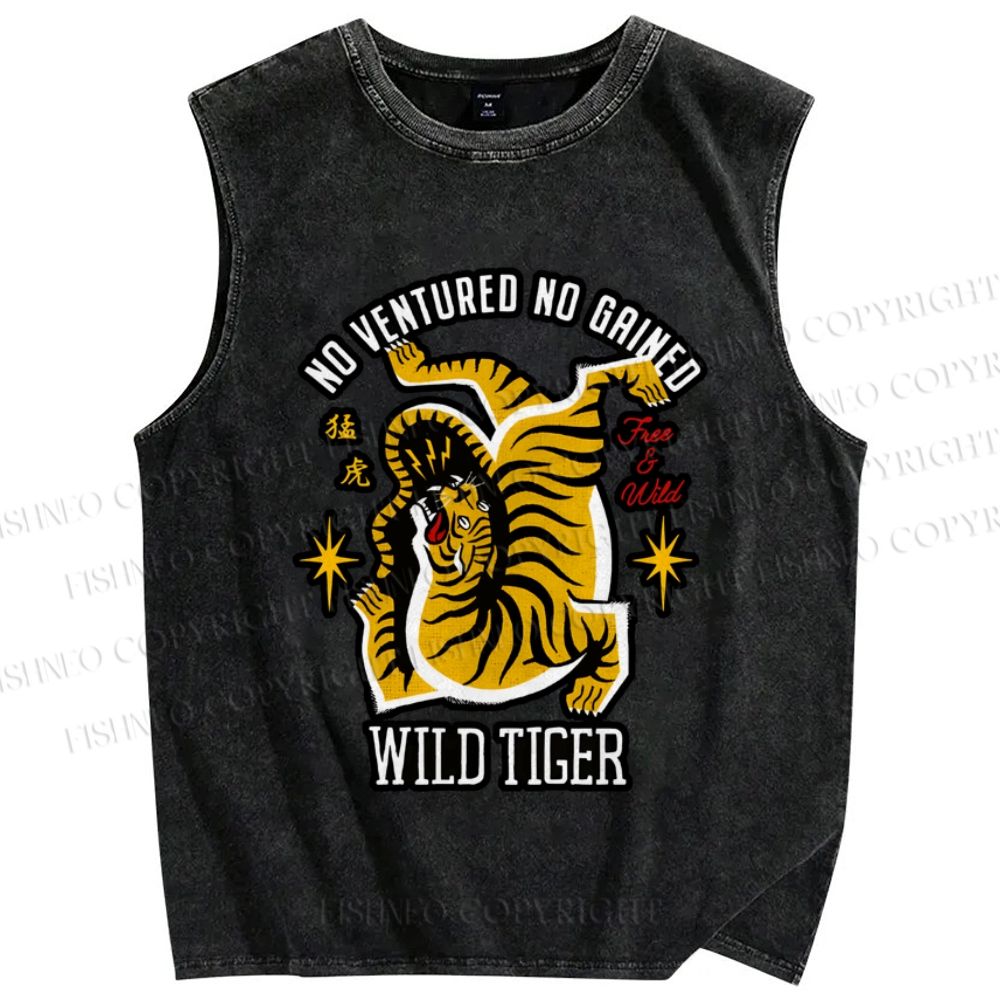 Unisex Vintage Wild Tiger Printed Washed Tank Top
