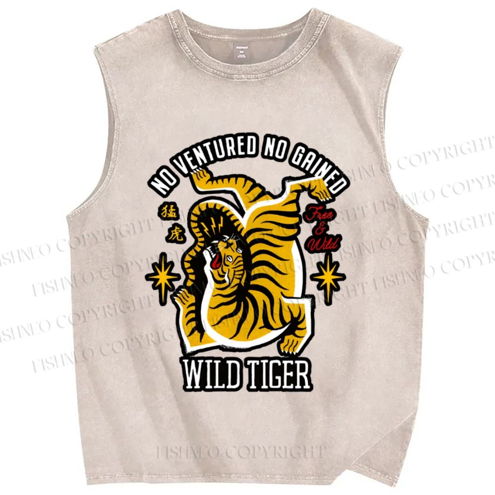 Unisex Vintage Wild Tiger Printed Washed Tank Top