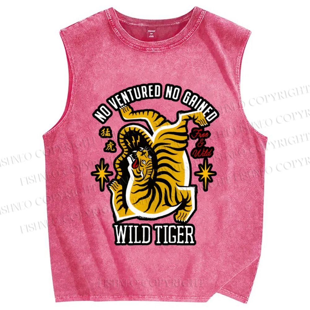 Unisex Vintage Wild Tiger Printed Washed Tank Top