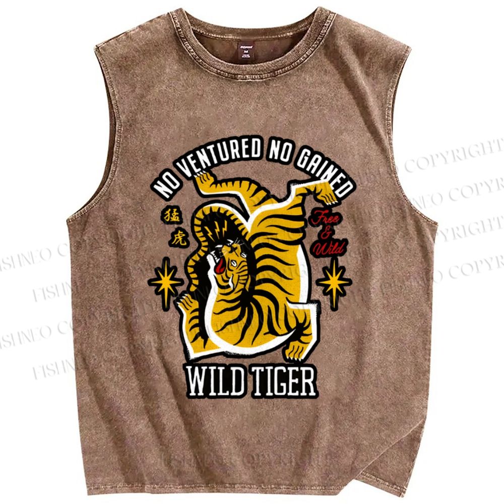 Unisex Vintage Wild Tiger Printed Washed Tank Top