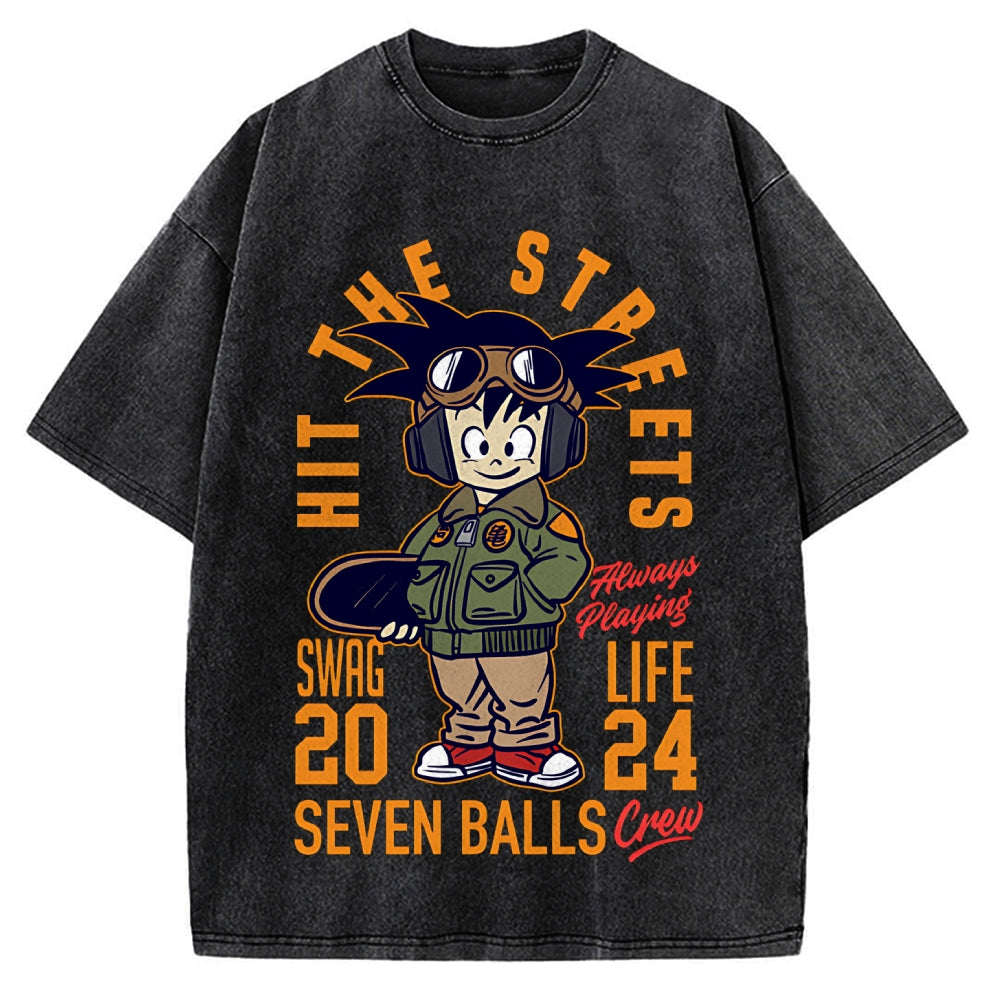 Japanese Anime Seven Balls Vintage Washed T-shirt