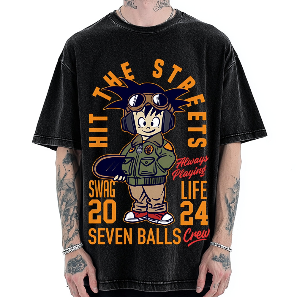 Japanese Anime Seven Balls Vintage Washed T-shirt
