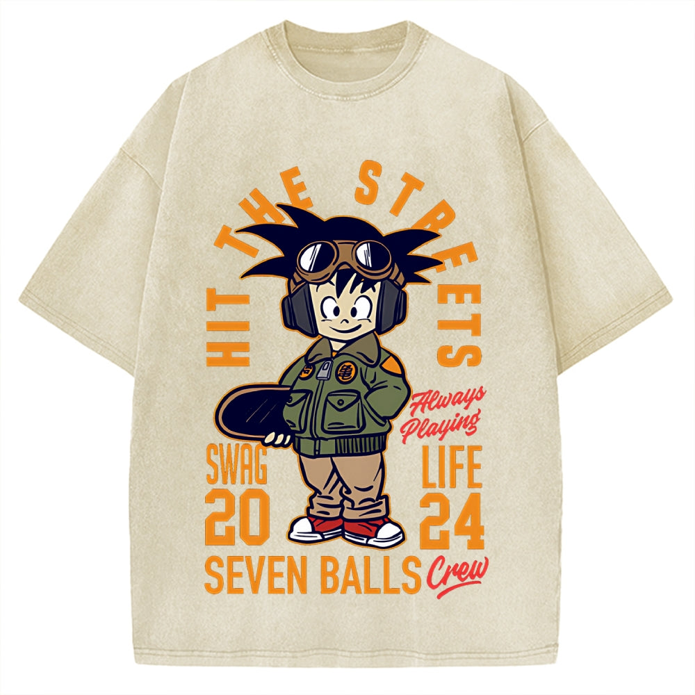 Japanese Anime Seven Balls Vintage Washed T-shirt