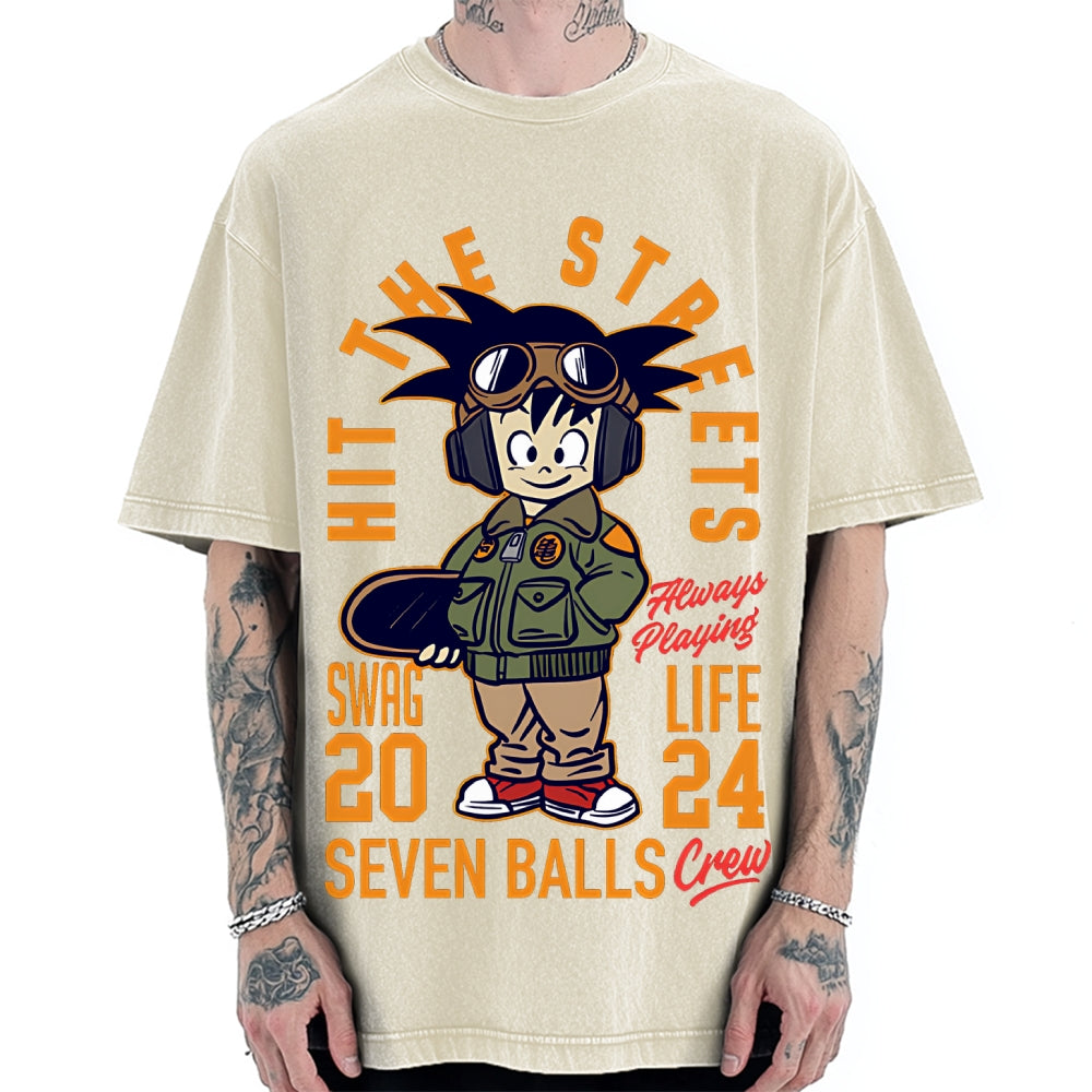 Japanese Anime Seven Balls Vintage Washed T-shirt