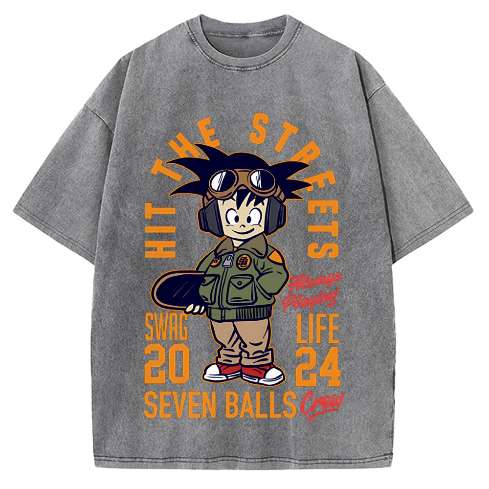Japanese Anime Seven Balls Vintage Washed T-shirt