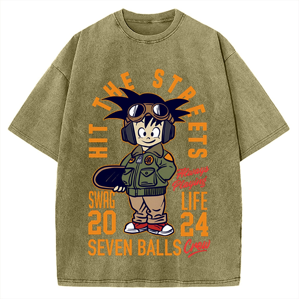 Japanese Anime Seven Balls Vintage Washed T-shirt