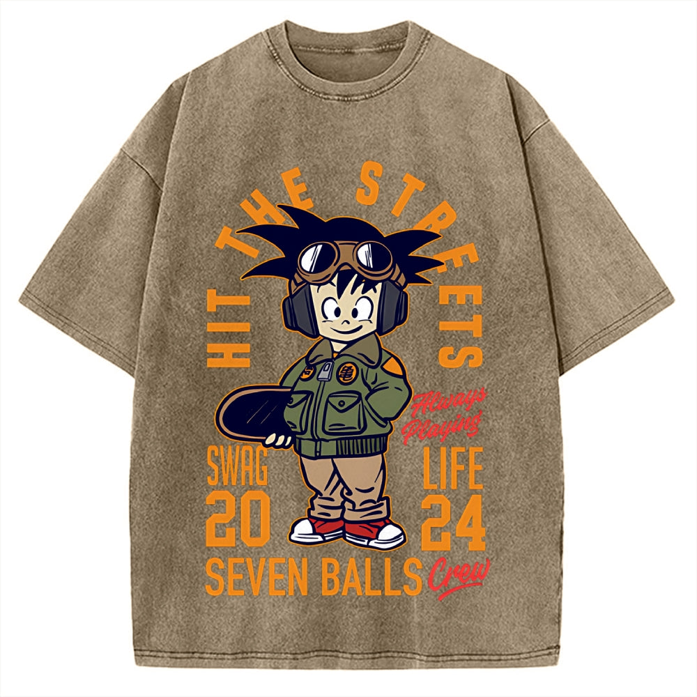 Japanese Anime Seven Balls Vintage Washed T-shirt