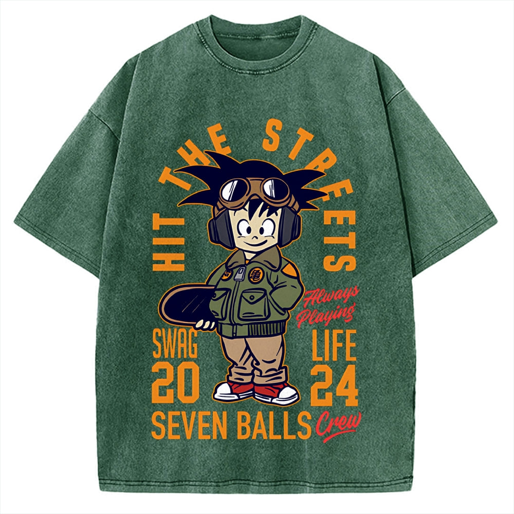 Japanese Anime Seven Balls Vintage Washed T-shirt