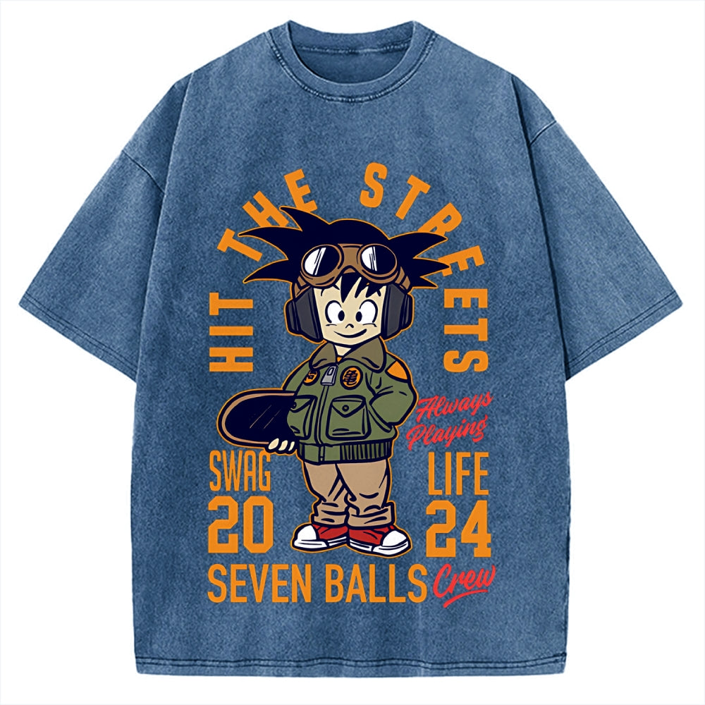 Japanese Anime Seven Balls Vintage Washed T-shirt