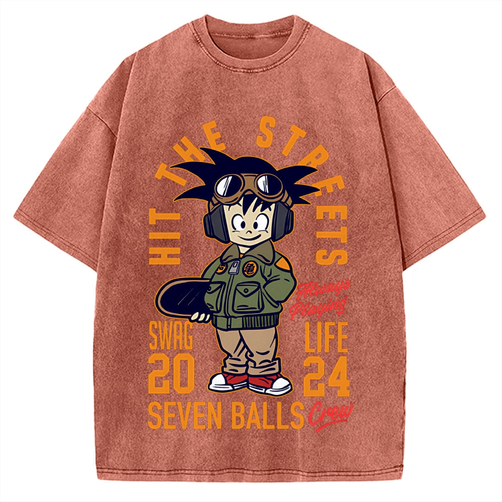 Japanese Anime Seven Balls Vintage Washed T-shirt