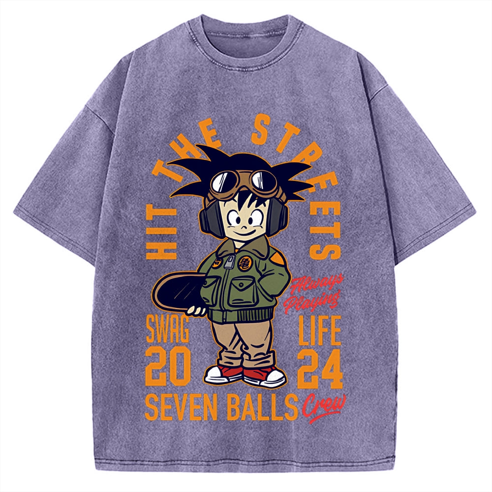 Japanese Anime Seven Balls Vintage Washed T-shirt