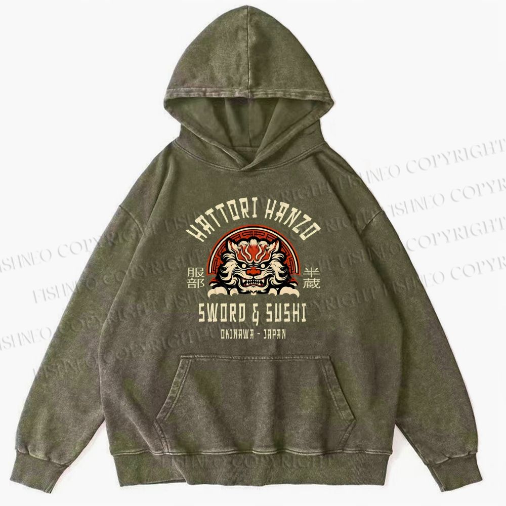 Unisex Casual Hattori Hanzo Printed Washed Hoodie
