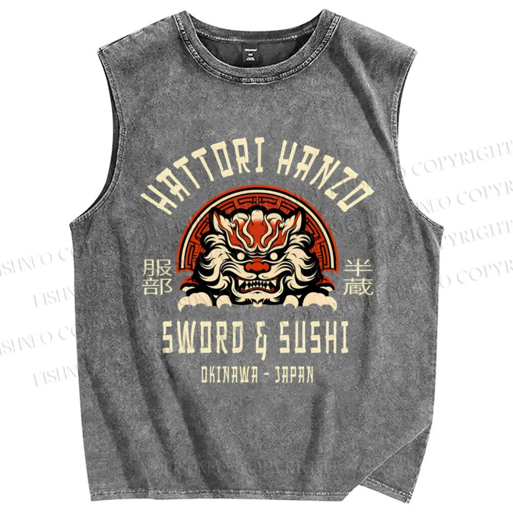 Unisex Hattori Hanzo Printed Washed Tank Top