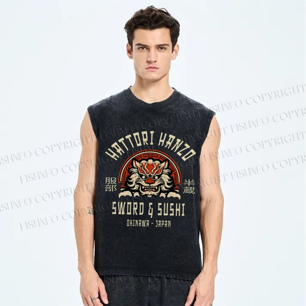 Unisex Hattori Hanzo Printed Washed Tank Top