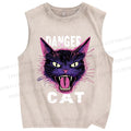 Unisex Danger Cat Printed Washed Tank Top