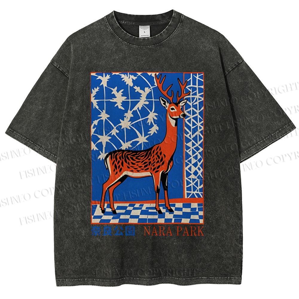 Unisex Nara Deer Printed Washed Tee