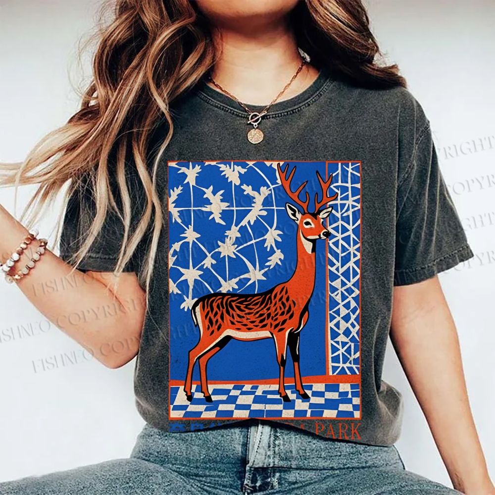 Unisex Nara Deer Printed Washed Tee