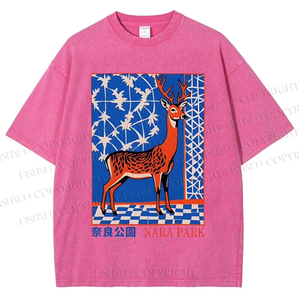 Unisex Nara Deer Printed Washed Tee