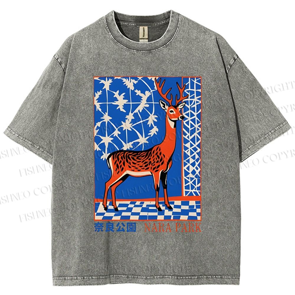 Unisex Nara Deer Printed Washed Tee