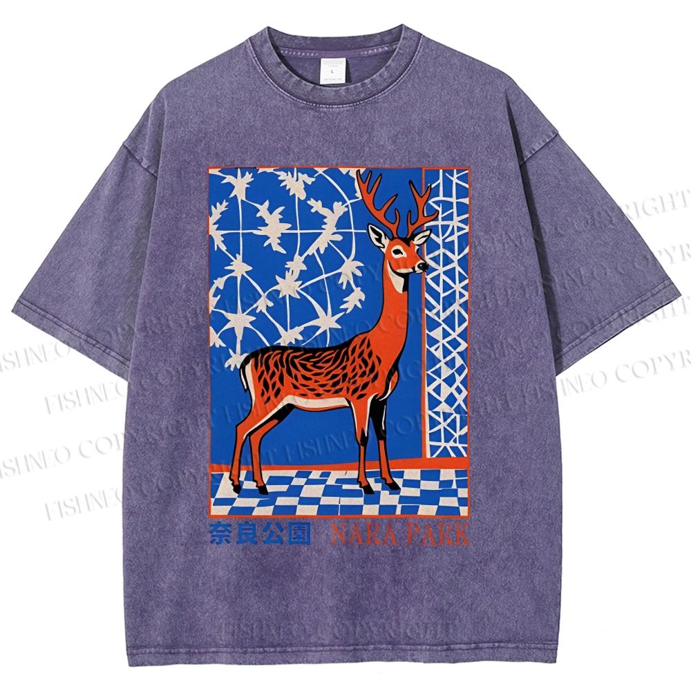 Unisex Nara Deer Printed Washed Tee