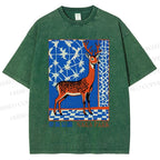 Unisex Nara Deer Printed Washed Tee