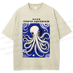 Unisex Japanese Octopus Printed Washed Tee