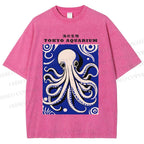 Unisex Japanese Octopus Printed Washed Tee