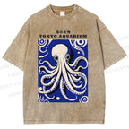 Unisex Japanese Octopus Printed Washed Tee