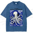 Unisex Japanese Octopus Printed Washed Tee