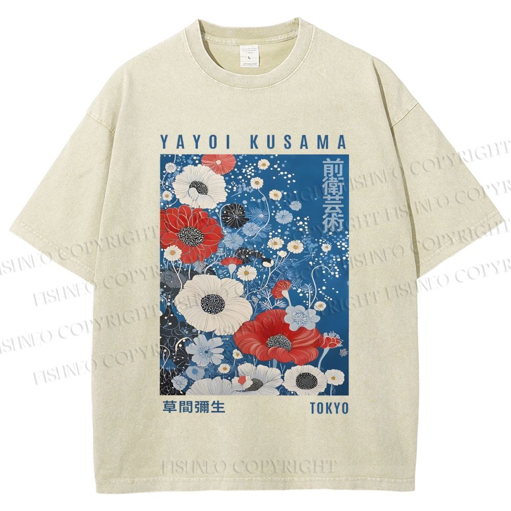 Unisex Yayoi Kusama Flowers Printed Washed Tee