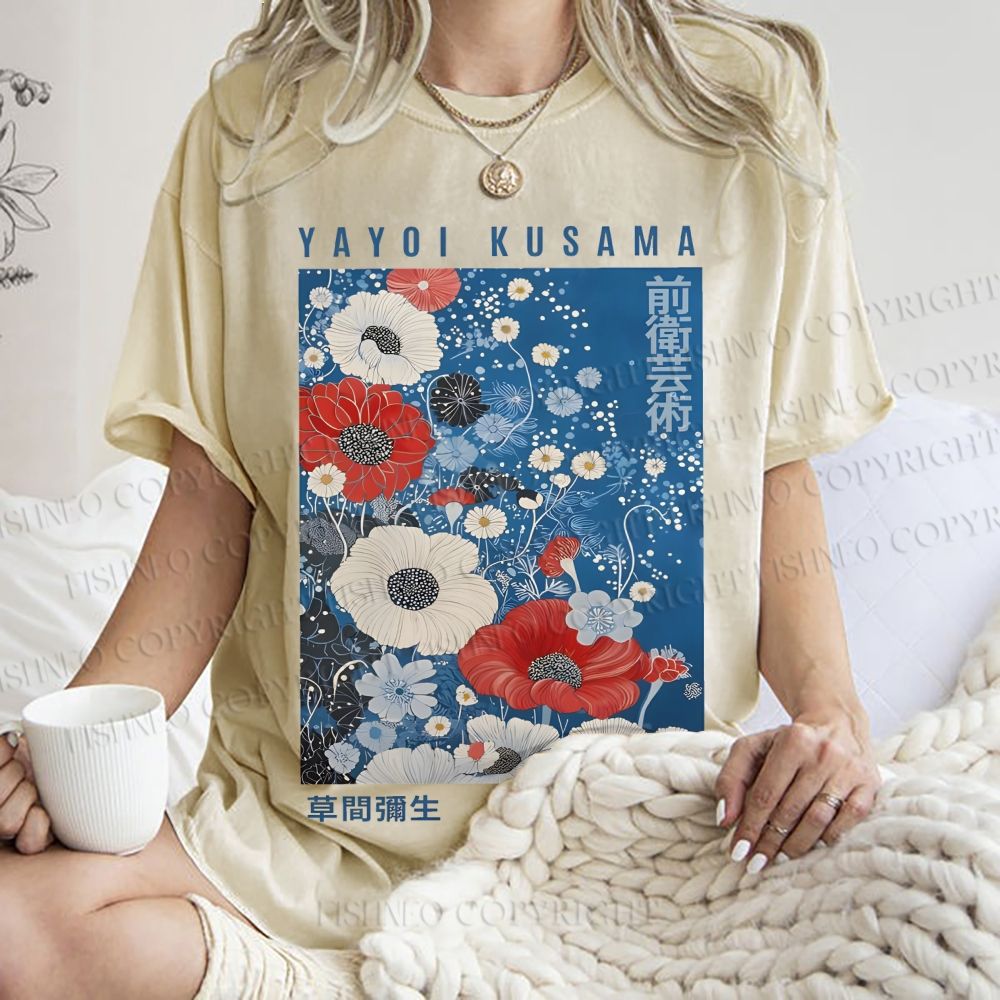 Unisex Yayoi Kusama Flowers Printed Washed Tee