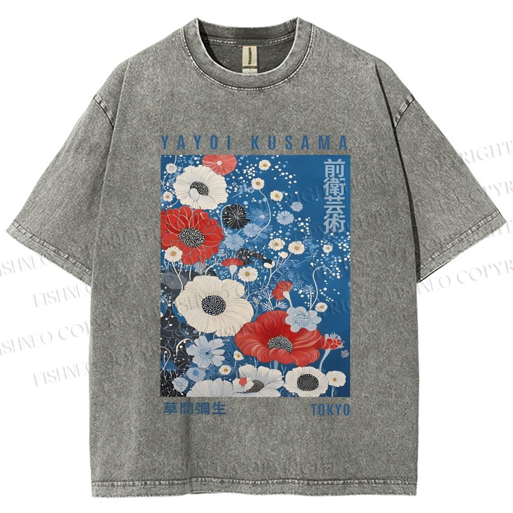 Unisex Yayoi Kusama Flowers Printed Washed Tee