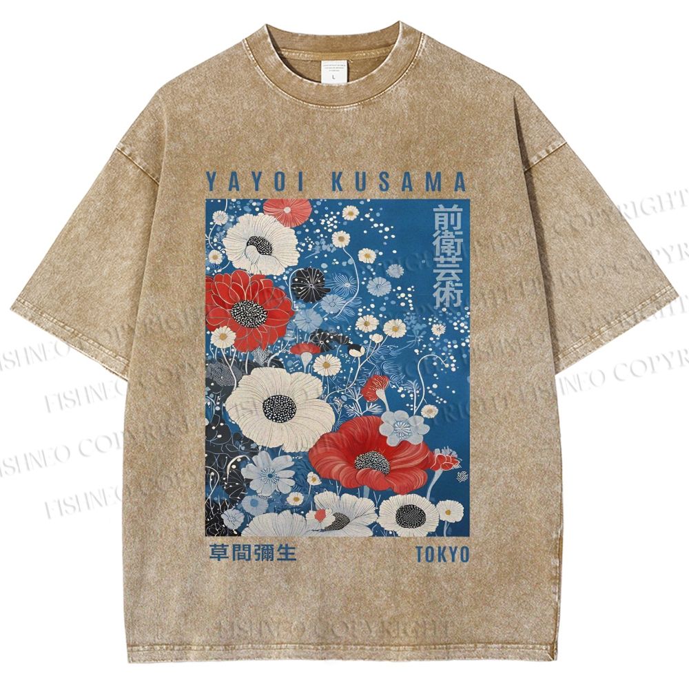 Unisex Yayoi Kusama Flowers Printed Washed Tee