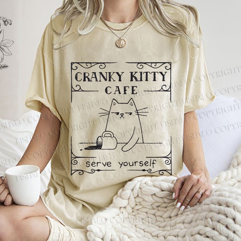 Unisex Coffee Cats Printed Washed Tee